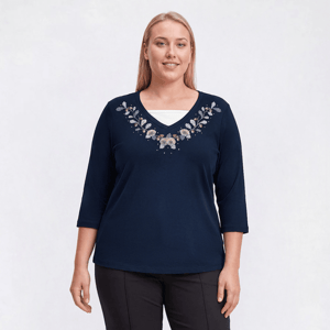 Plus Size Hasting & Smith 3/4 Sleeve Harvest Leaf Embroider Tee
